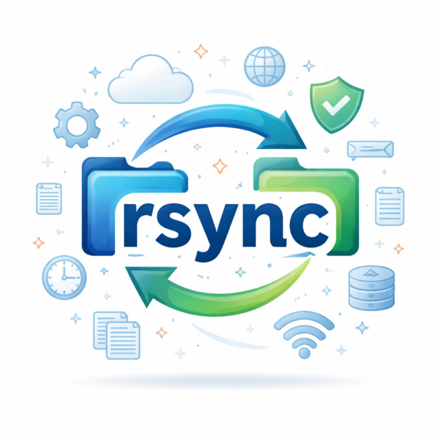 Rsync logo with tech symbols
