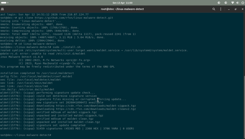 Linux Malware Detect (LMD) v1.6.6 - Vultr VM Ubuntu 24.04 LTS (Noble Numbat)