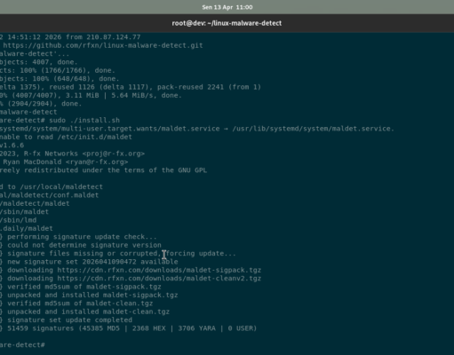 Apa itu Linux Malware Detect (LMD)? Penjelasan dan Panduan Install LMD di Linux Linux Malware Detect (LMD) v1.6.6 - Vultr VM Ubuntu 24.04 LTS (Noble Numbat)