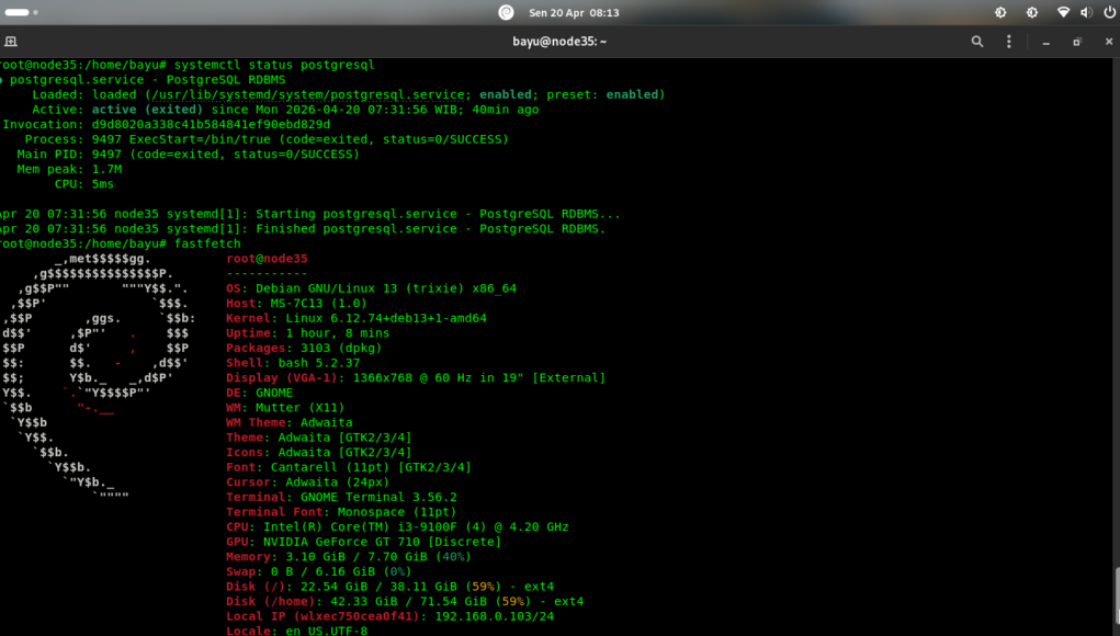 PostgreSQL 18.3 pada Debian Linux 13 (Trixie)