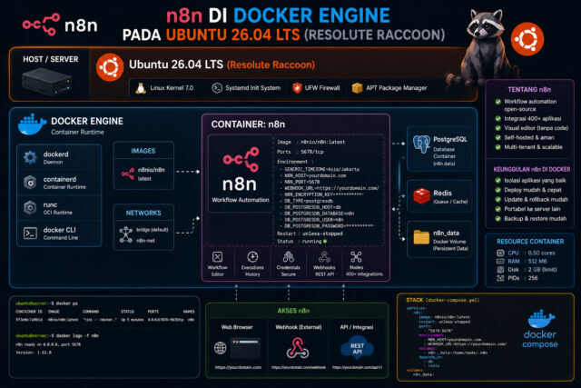 Panduan Install n8n di Docker Engine dengan Ubuntu 26.04 LTS (Resolute Raccoon)