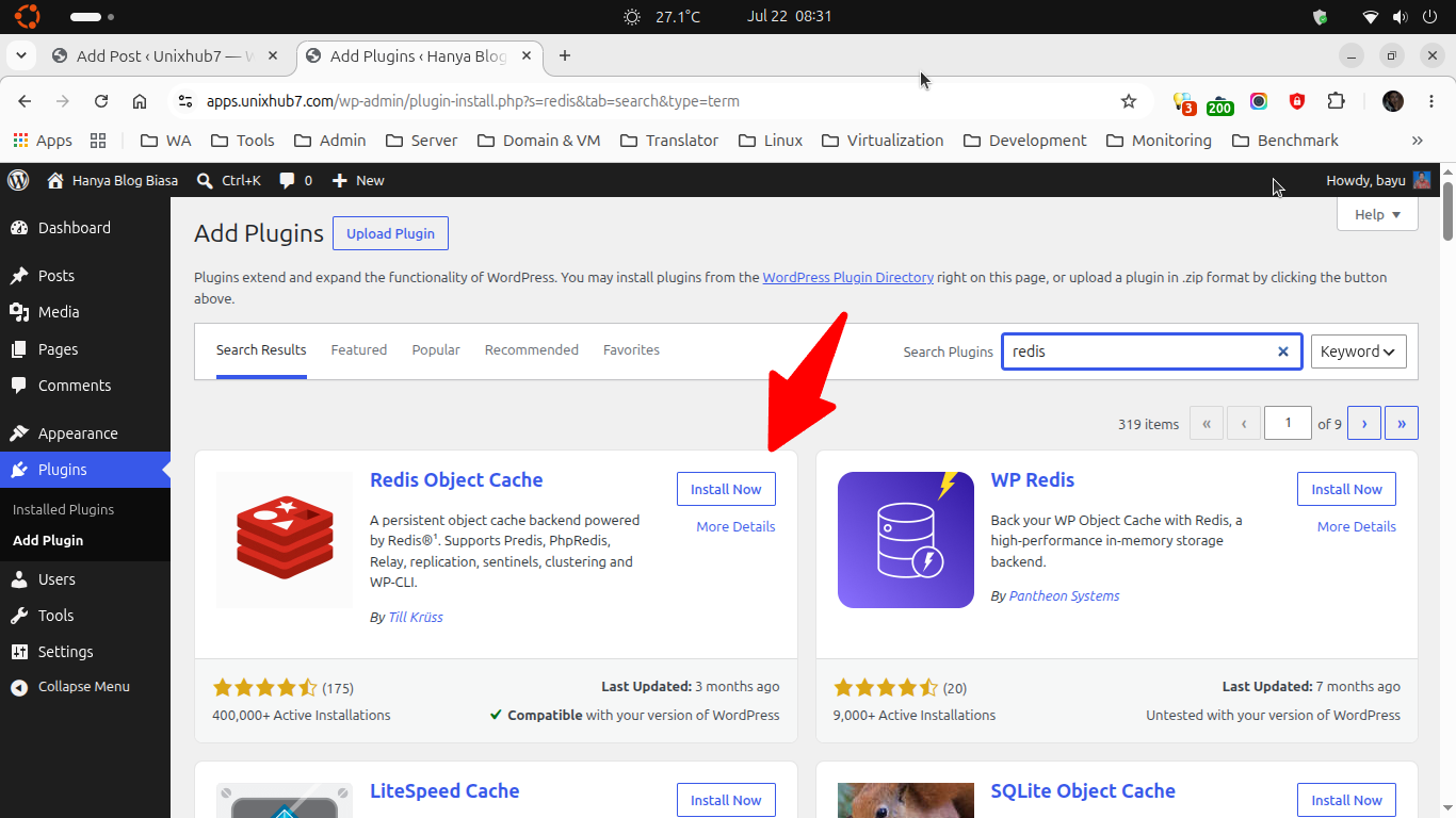 Install Redis Object Cache Plugin