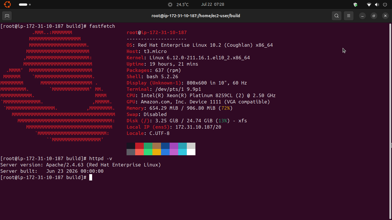 LAMP Stack RHEL 10.2 - Fastfetch